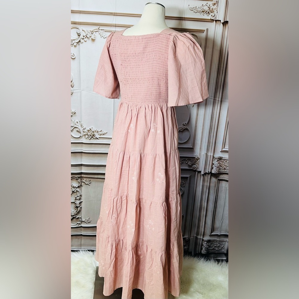 Smocked Bodice Pink Tiered Maxi Dress - Picture 4 of 6